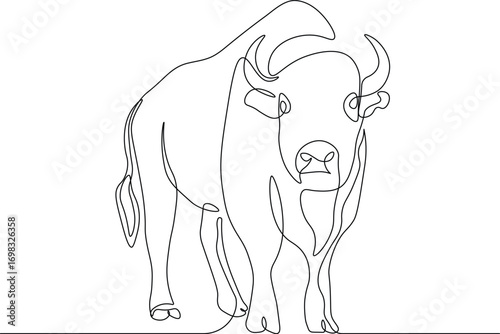 Wild Bison in Continuous Line Art. Minimalist Animal Sketch
