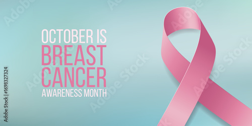 Breast Cancer awareness month. Banner  with pink ribbon awareness and text.  Vector illustration.