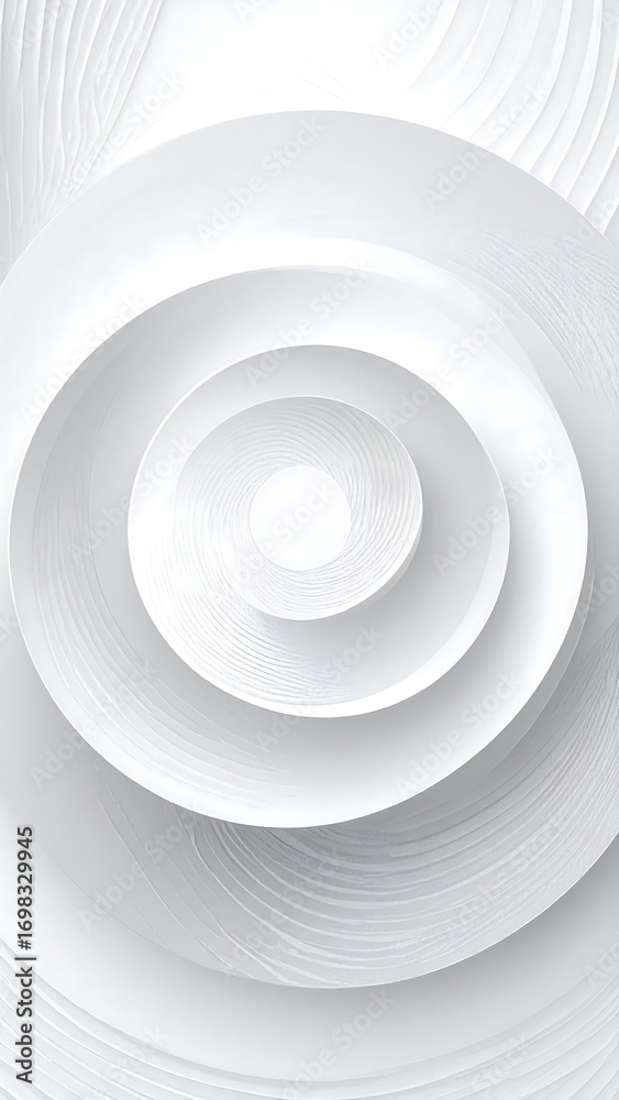 Obraz premium A multifaceted, layered, white spiral design exhibits a captivating sense of depth and complexity.