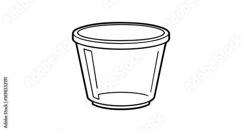 Bold line art illustration of an empty clear plastic cup ready for beverage or food service use