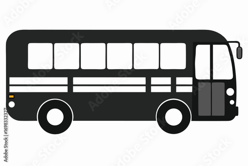 Black and white bus side view simple illustration transportation vehicle travel public transport