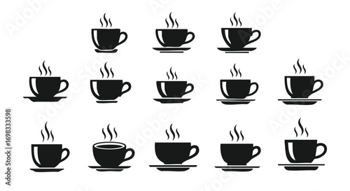 Enjoy a warm cup of coffee with steam, simple black and white design for your restaurant or business