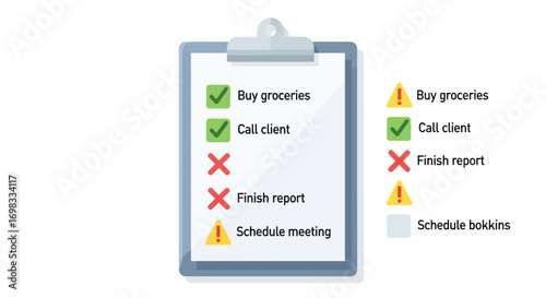 Detailed Clipboard with Checklist of Tasks and Statuses.
