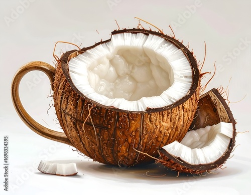 Creative Coconut Tea Cup on White Background