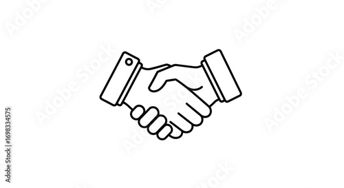 Two hands shaking in a black and white line art illustration.