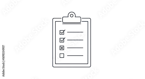 Clipboard with Checklist: Tick Marks and Empty Box.