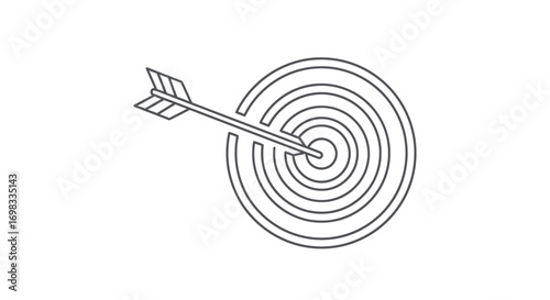 Simple Line Drawing of Arrow Hitting Target Center.