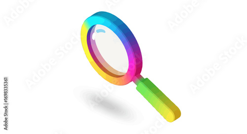 Isometric Rainbow Magnifying Glass for Investigation and Search.