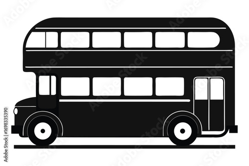 Classic double decker bus black and white illustration transportation icon