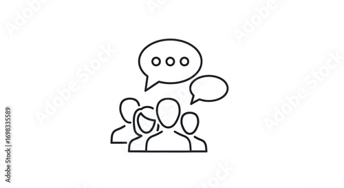 Group of People Talking with Speech Bubbles Outline Icon.