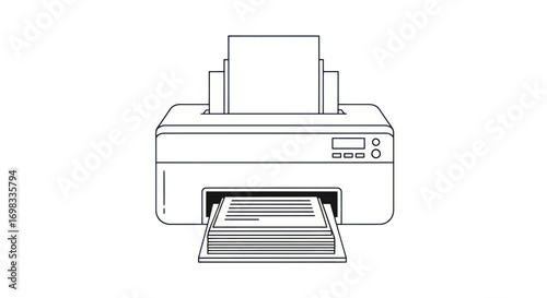 Line Art Illustration of a Printer with Paper.
