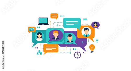 Diverse Team Communicating via Colorful Speech Bubbles.