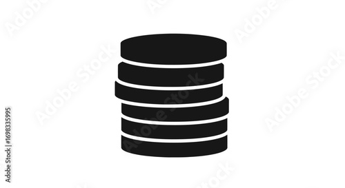 Stack of Seven Black Circular Coins or Discs.