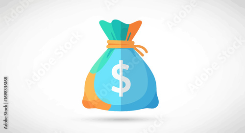 Colorful Money Bag Icon: Teal Orange Dollar Sign.
