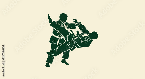 Two martial artists executing a powerful judo throw.