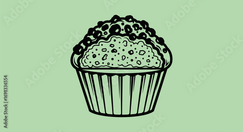 Hand drawn sketch illustration of a single delicious muffin.