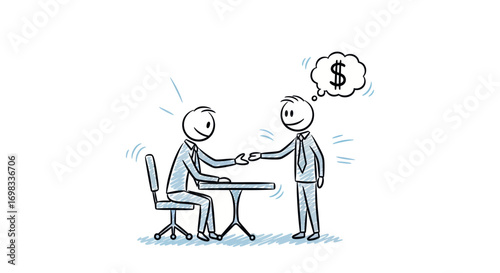 Stick Figure Businessmen Shaking Hands Financial Agreement.