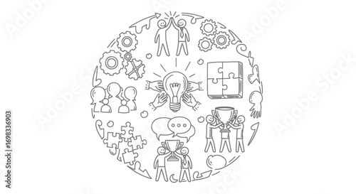 Line Art Illustration of Business and Teamwork Concepts.