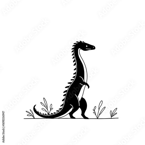 Baryonyx. Baryonyx simple black and white line art vector logo