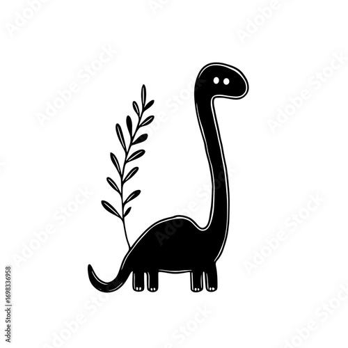 Apatosaurus. Apatosaurus simple black and white line art vector logo