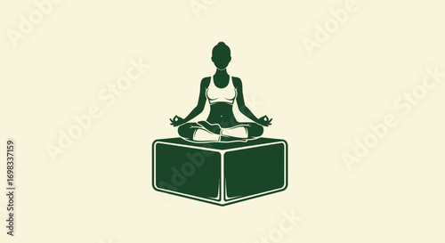 Minimalist green silhouette of a woman in a meditative yoga pose.
