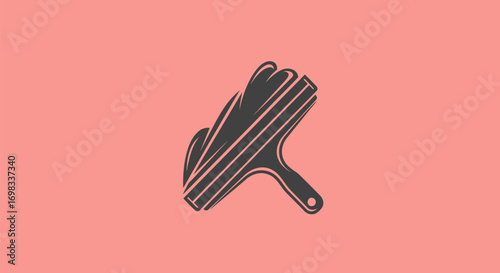 Stylized illustration of a window squeegee a cleaning tool with a handle and rubber blade.