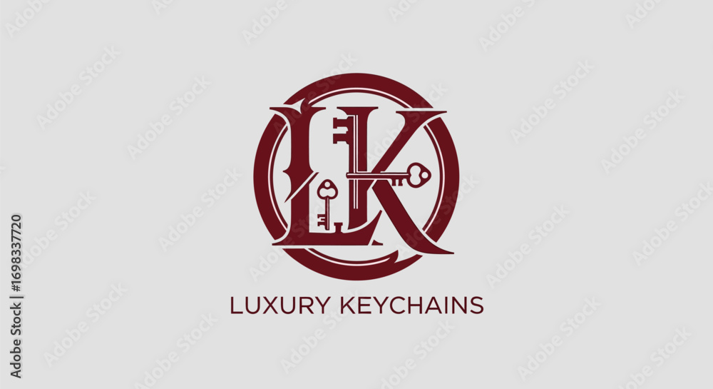 Fototapeta premium Elegant LK monogram logo with a vintage key design for a luxury keychain brand.
