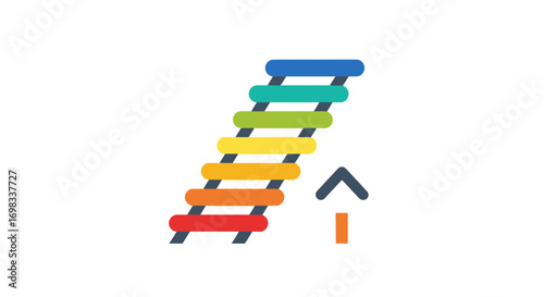 Colorful rainbow ladder icon with an upward arrow representing progress growth and achievement.