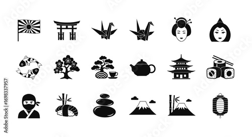 Collection of japanese cultural icons representing tradition and artistry
