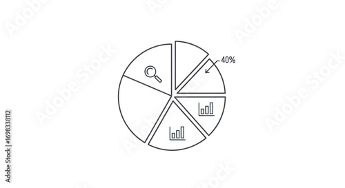 Simple Six-Segment Pie Chart with Data Icons.