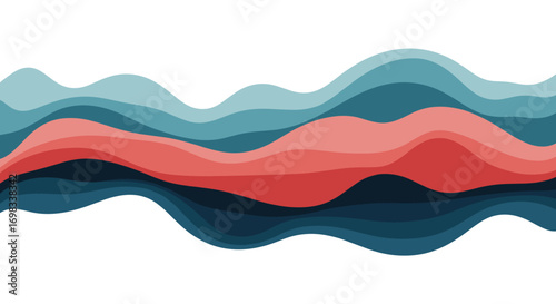 Abstract visual representation of flowing data streams and dynamic wave patterns in shades of teal and coral