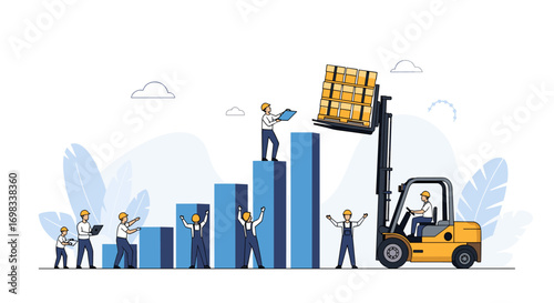 Illustrative depiction of supply chain logistics operations and warehouse management growth strategies in business development
