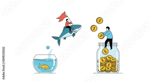 Financial growth and investment success illustrating the journey from small savings to wealth accumulation and profit