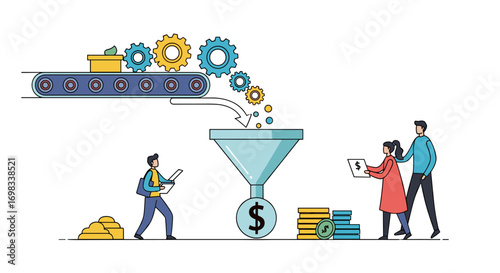 Visualizing the concept of a business sales funnel and its operational workflow efficiency