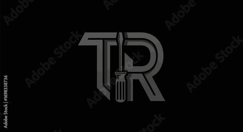Monogram TR logo design with an integrated screwdriver tool.