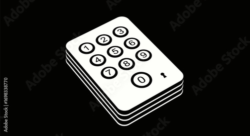 Minimalist white line art of a numeric keypad remote control.
