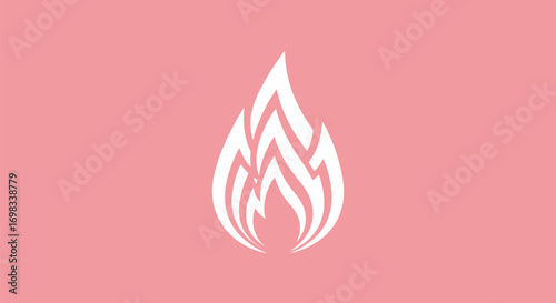 Stylized white flame icon graphic illustration.