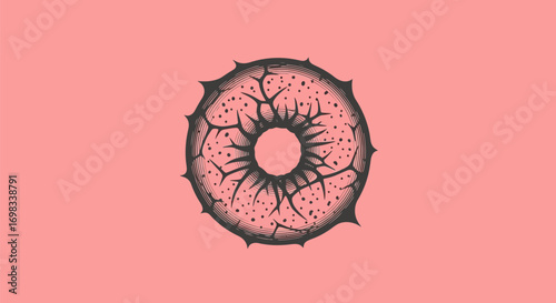 Stylized monstrous circular creature with a central hole and veins.