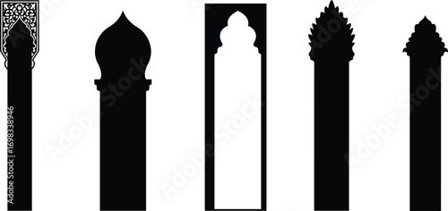 Mosque minaret silhouette vector illustration, Islamic architecture design, religious tower artwork, traditional mosque element for culture, worship, spirituality and heritage