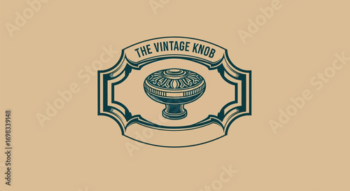Vintage knob logo design in an ornate classic frame.