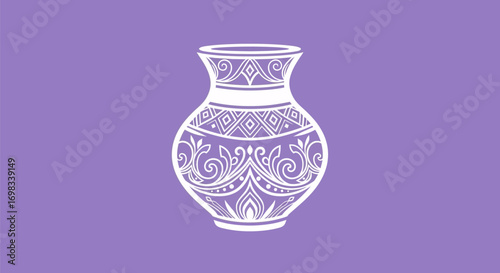 Beautifully decorated ancient pottery vase with intricate line art.