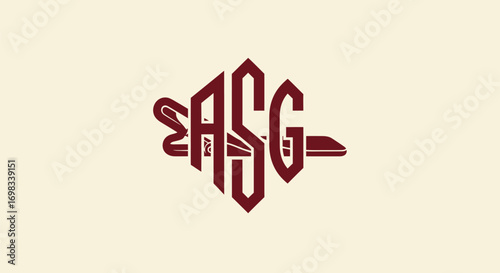 Gothic style ASG letter monogram logo with a sword element.