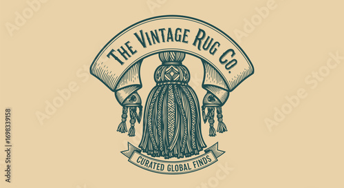 Vintage Rug Company Logo with Ornate Tassel and Banner.