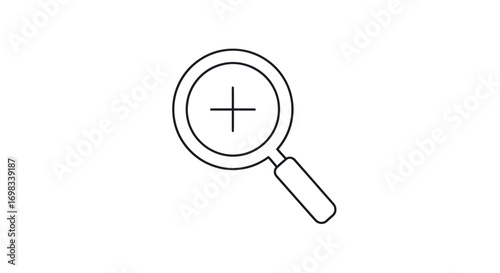 Simple Magnifying Glass Icon with Plus Sign Outline Style.
