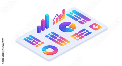Colorful Isometric Data Visualization Charts and Graphs Collection.