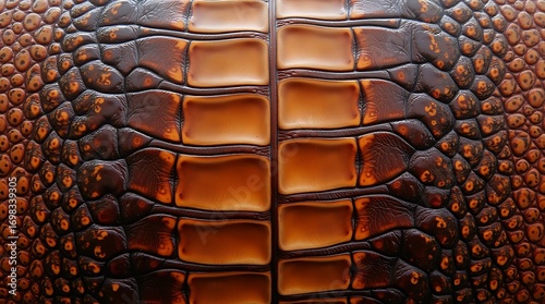 Close up texture of brown alligator skin with detailed scales