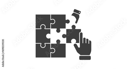 Hand Placing Jigsaw Puzzle Piece for Problem Solving.
