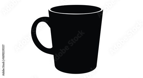 Sleek black coffee mug silhouette for branding and design projects, vector isolated on white background