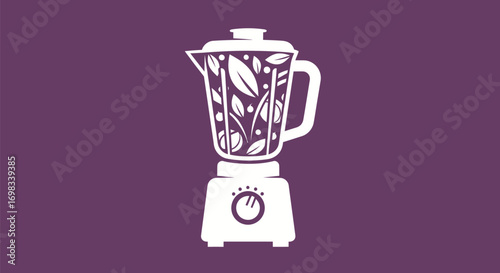 Blender icon with decorative leaf and plant pattern illustration.