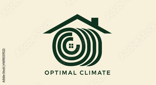 Optimal Climate logo design with a house and swirling insulation icon.